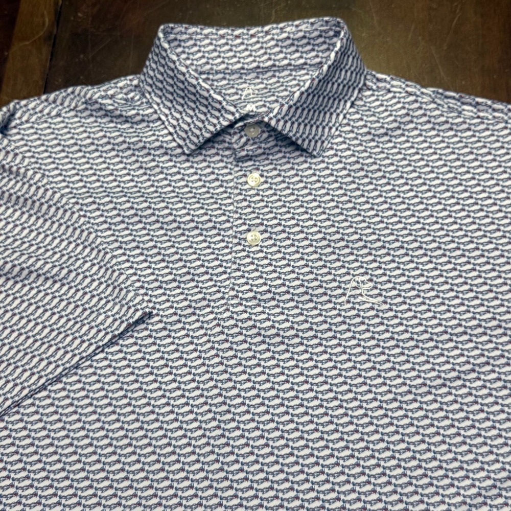 Rhoback Polo Men M White Blue Red Airplane Performance Short Sleeve Golf